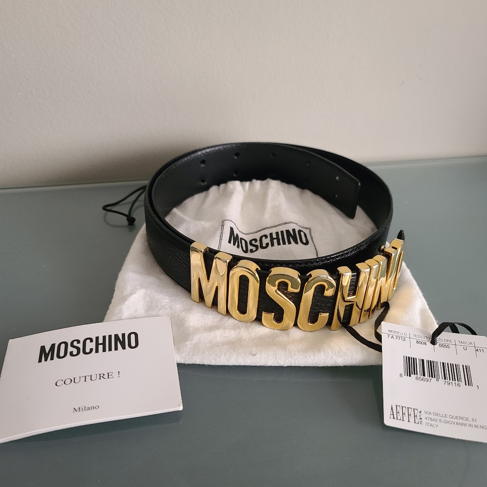 Authentic Moschino Genuine Leather Logo Letter Belt